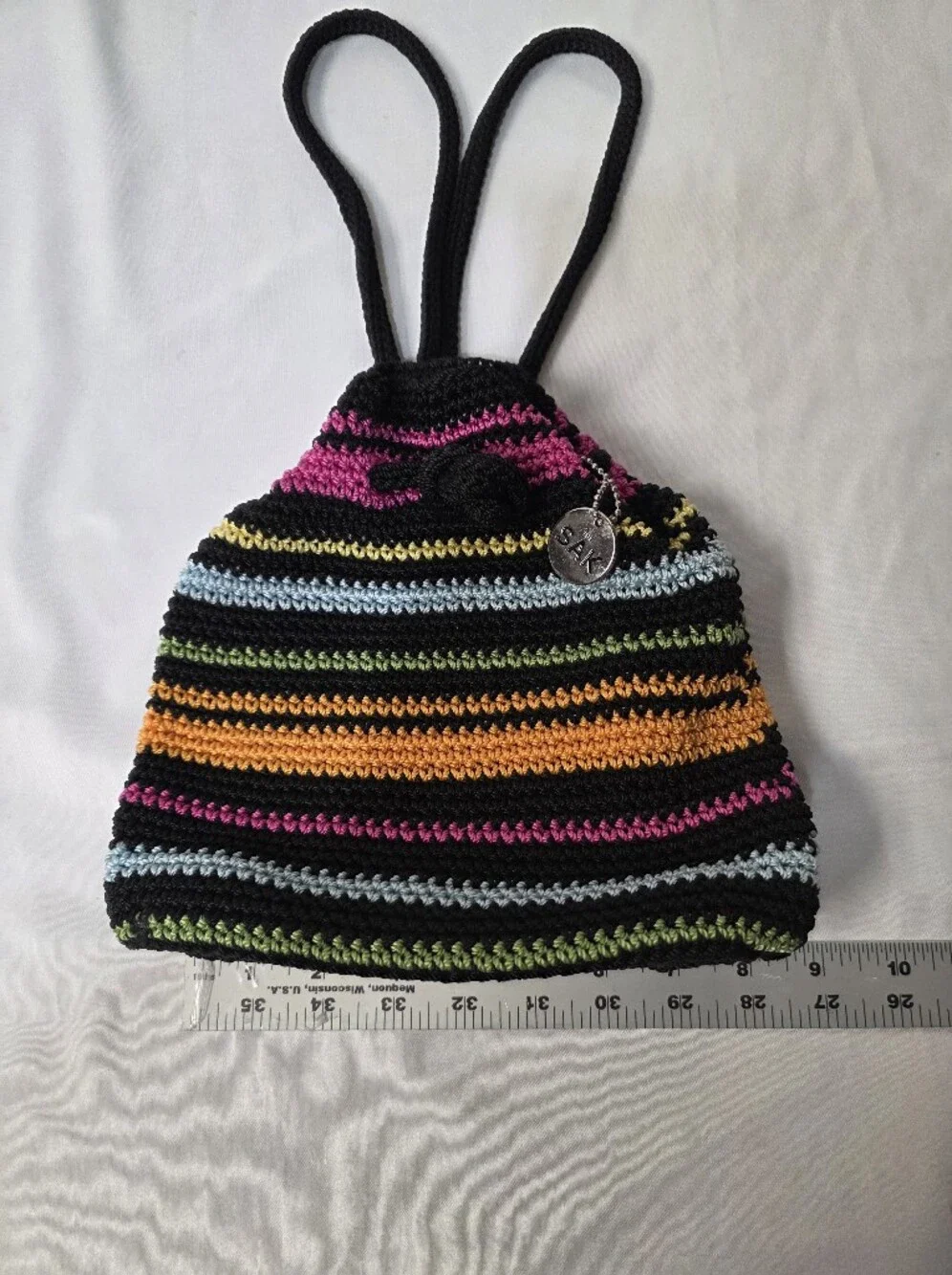The Sak Mini Multicolor Striped Crochet Drawstring Backpack